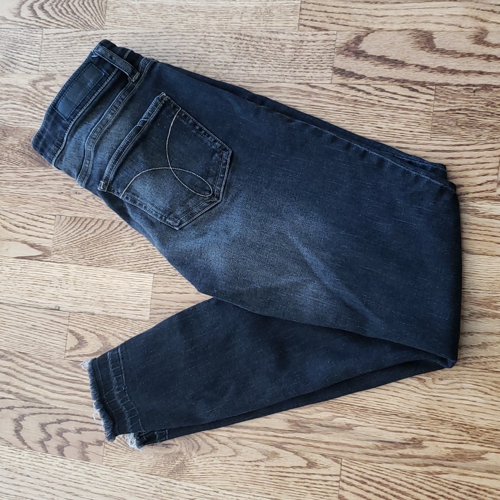 (27) Calvin Klein Ankle Skinny Stretch Frayed Hems Dark Wash Trendy Streetwear